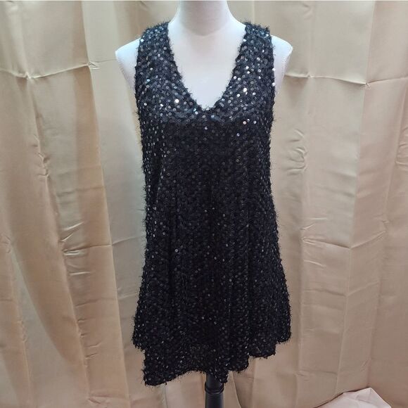 Altar'd State Stella Black Sequin Sleeveless Mini Dress Size Small - Picture 2 of 8